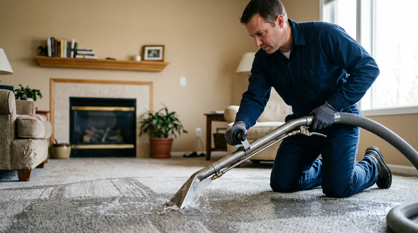 Water damage restoration technician working near Mena, AR